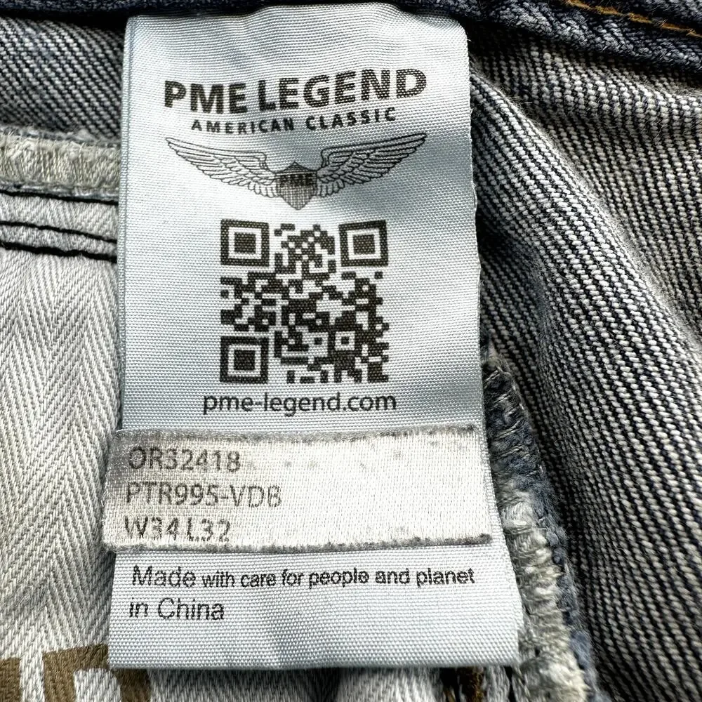 PME Legend Aviator Straight Leg Jeans Low Rise Ankle Classic Denim Blue 34x32